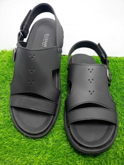 Sleekar Men's Black Buckle Sandal – Synthetic Upper with Rubber Sole