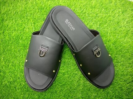 Sleekar Men's Black Premium Slide Sandal – Studded Modern Design